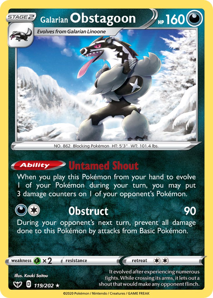 Galarian Obstagoon - 119/202 (SWSH01) Holo Rare - Near Mint Holofoil