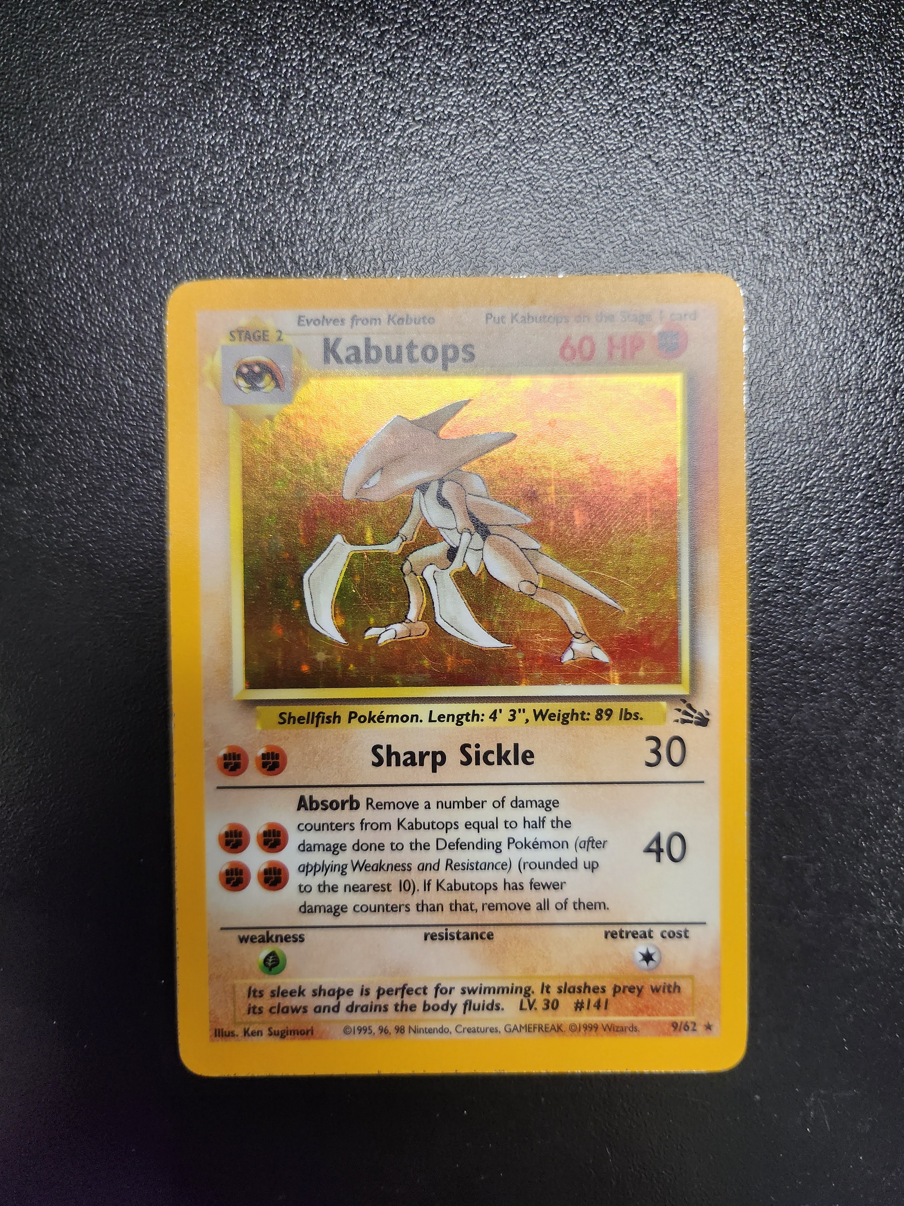 Kabutops  - 09/62 (FO) Holo Rare - Moderate Play Unlimited Holofoil