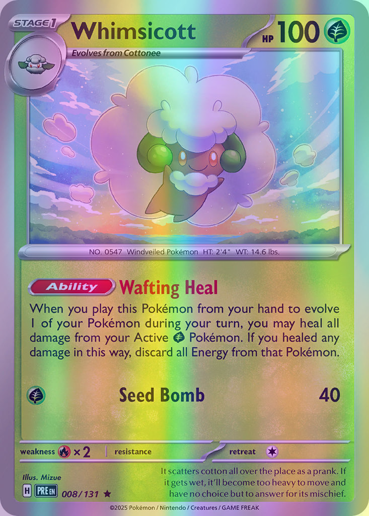 Whimsicott - 008/131 (PRE) Rare - Near Mint Reverse Holofoil