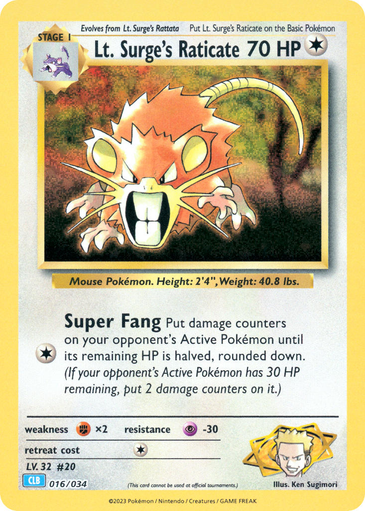 Lt. Surge's Raticate - 016/034 (TCG:CLB) Classic Collection - Near Mint Holofoil