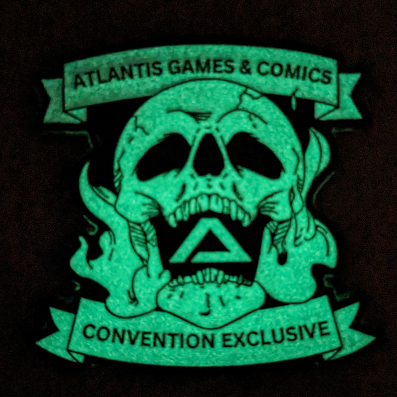 Atlantis Swag: 2024 Flaming Skull Logo Convention Exclusive 1.5" Pin (Glow in the Dark)