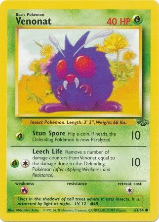 Venonat - 63/64 (JU) Common - Near Mint Unlimited