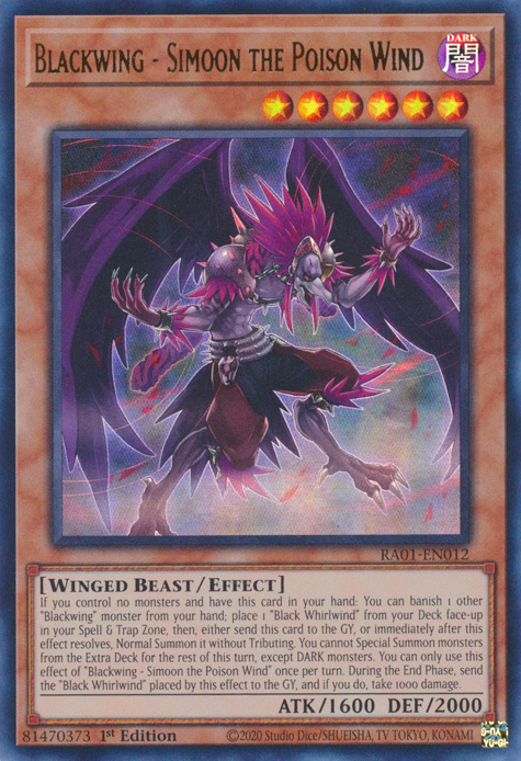 Blackwing - Simoon the Poison Wind (RA01-EN012) Prismatic Ultimate Rare - Near Mint 1st Edition