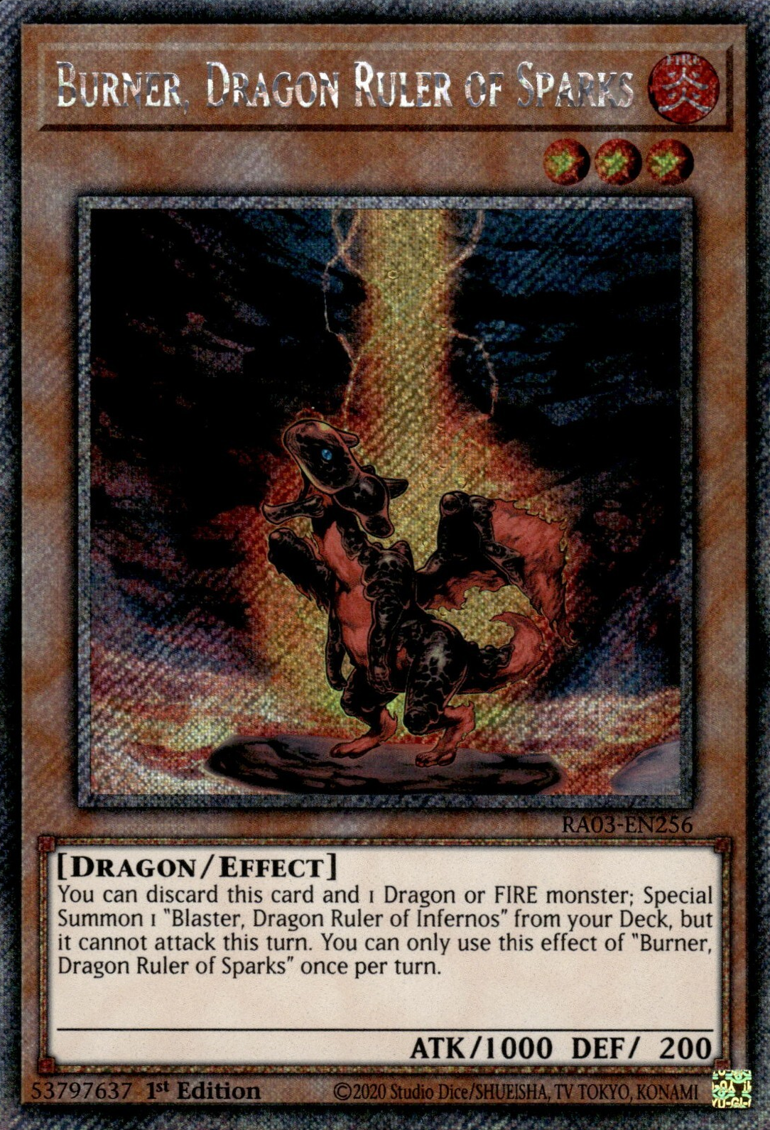 Burner, Dragon Ruler of Sparks (RA03-EN256) Platinum Secret Rare - Near Mint 1st Edition