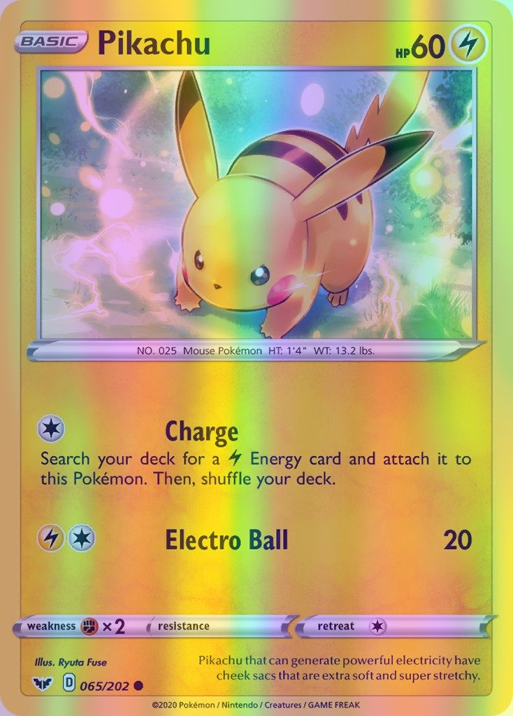 Pikachu - 065/202 (SWSH01) Common - Near Mint Reverse Holofoil