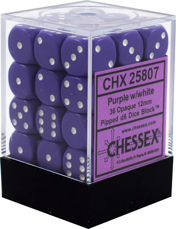 CHX25807: Opaque - 12mm D6 Purple w/white (36)