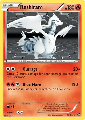 Reshiram (26/114) Reverse Holo Heavily Played