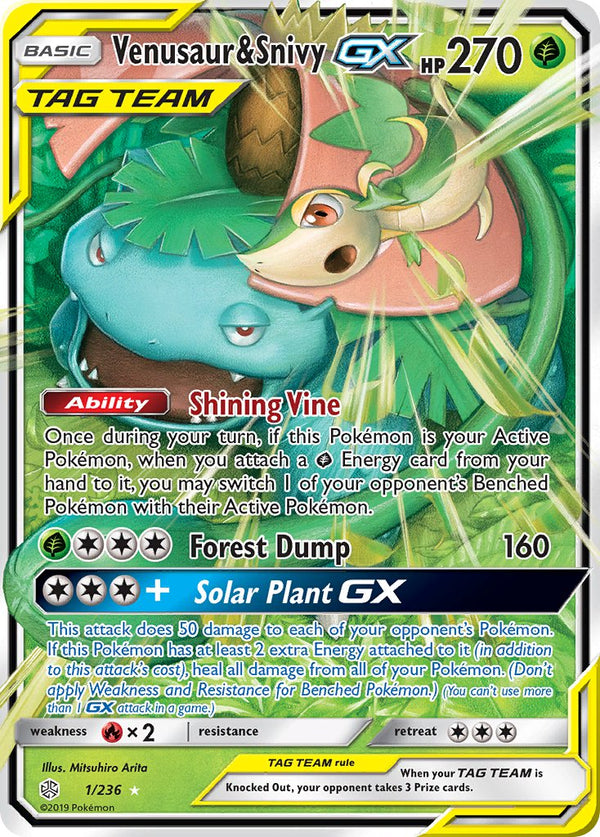 Venusaur & Snivy GX - 001/236 (CEC) Ultra Rare - Near Mint Holofoil