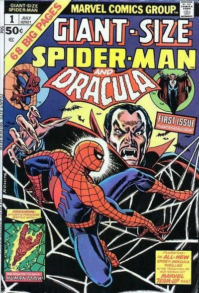 GIANT-SIZE SPIDER-MAN (1974 Series) #1 (5.5) Dracula & Human Torch. 1st App Equinox, Seymour "Simian" Simms, Doctor Alice A.J. Maxwell, The Whisperer