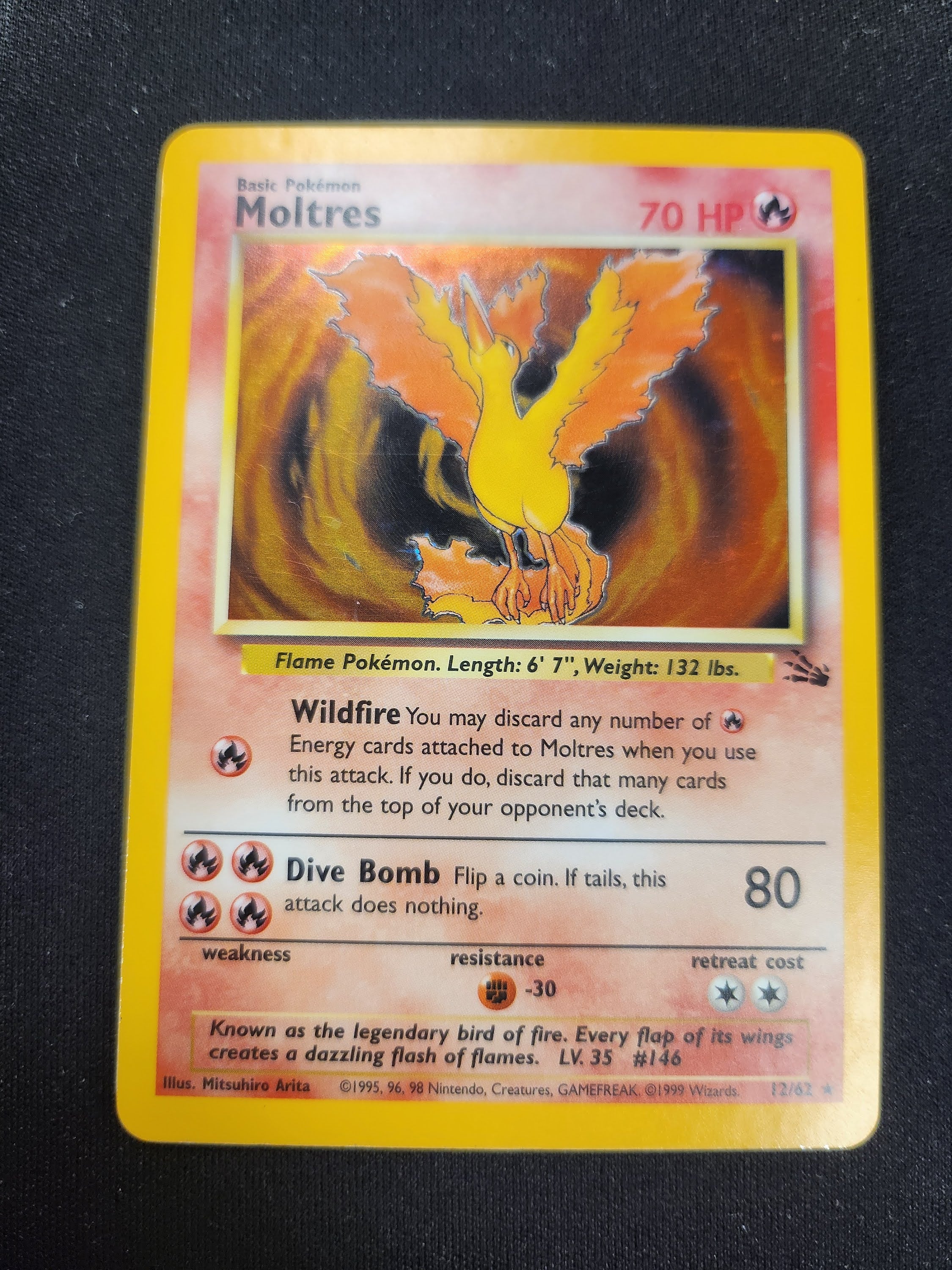 Moltres - 12/62 (FO) Holo Rare - Moderate Play Unlimited Holofoil