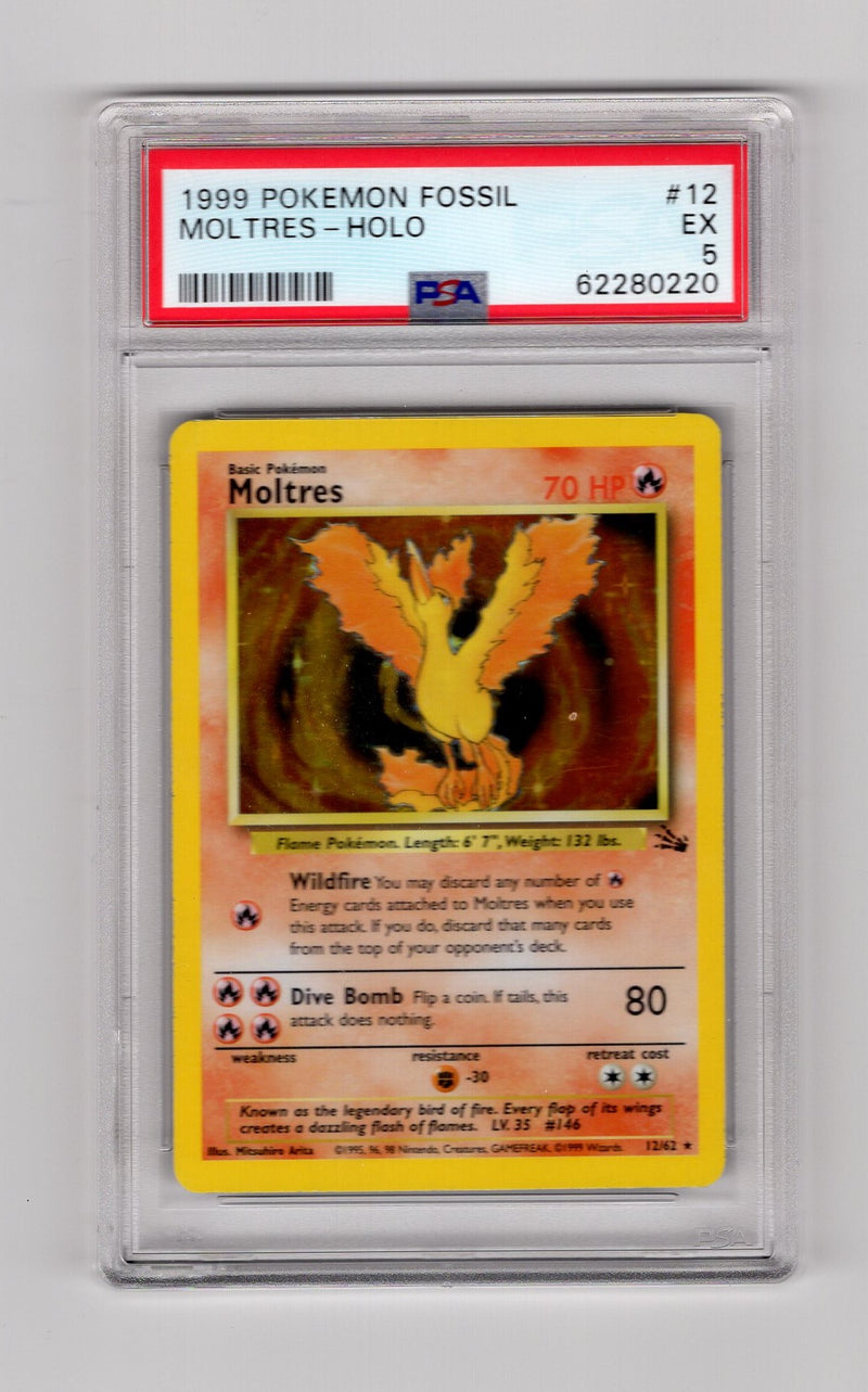 Moltres - 12/62 (FO) Holo Rare - Unlimited Heavy Play Holofoil (Graded - PSA 5)