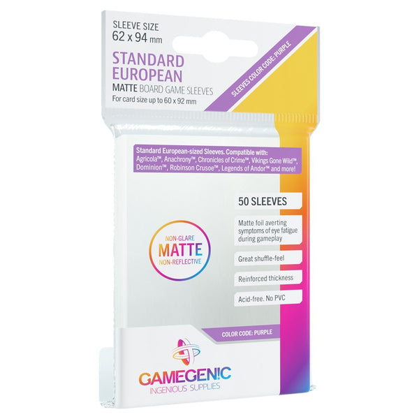 GameGenic: Matte Board Game Sleeves - Standard European (Purple 50ct)