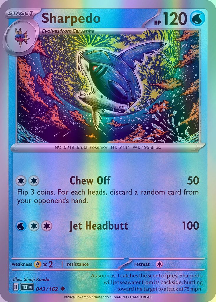 Sharpedo - 043/162 (TEF) Uncommon - Near Mint Reverse Holofoil