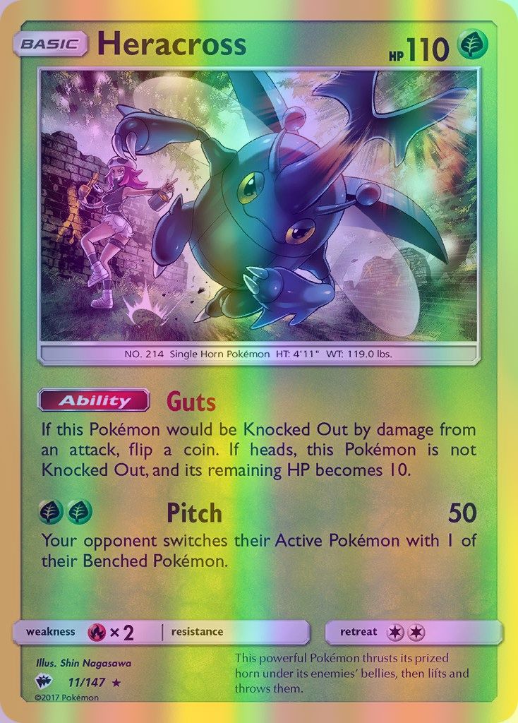 Heracross - 011/147 (SM:BUS) Rare - Near Mint Reverse Holofoil