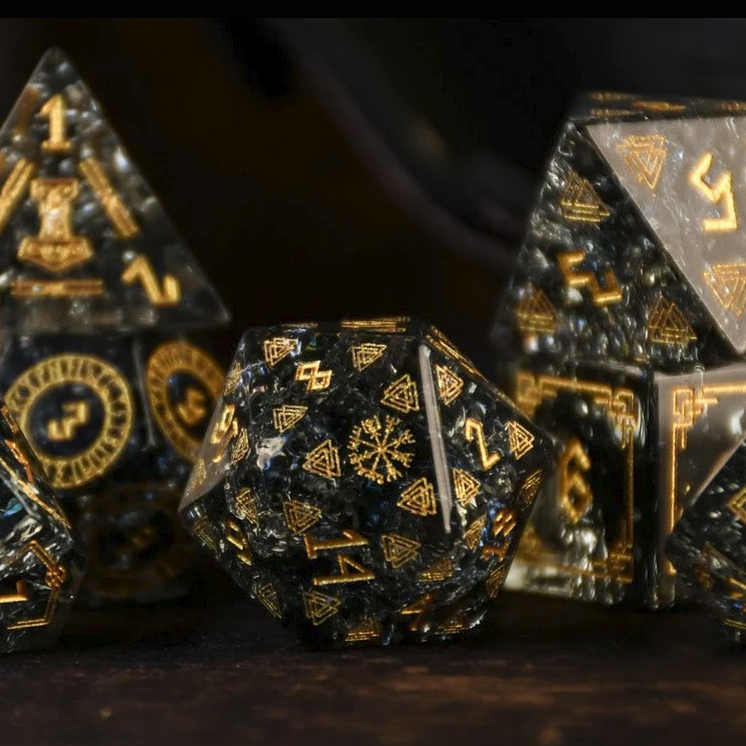 Nordic Black Shattered Glass Dice Set