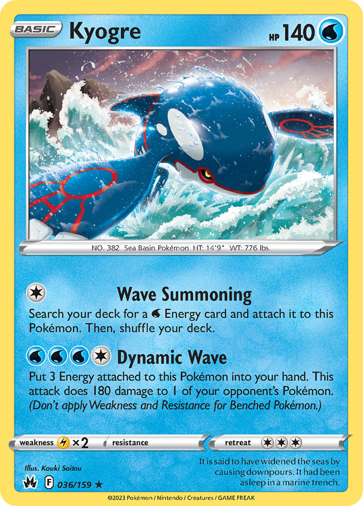 Kyogre - 036/159 (CRZ) Holo Rare -  Near Mint Holofoil