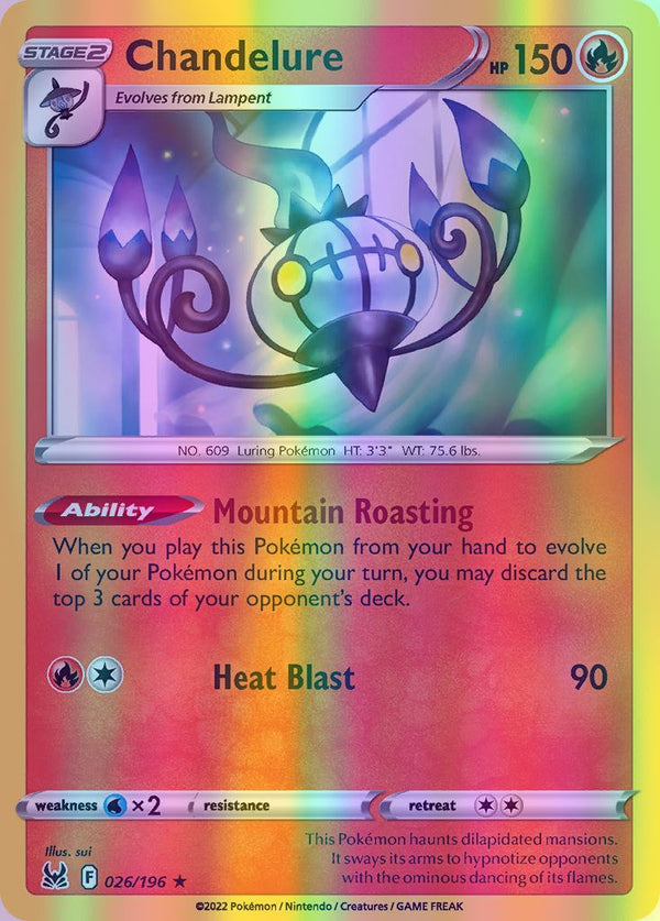 Chandelure - 026/196 (SWSH11) Holo Rare - Near Mint Reverse Holofoil