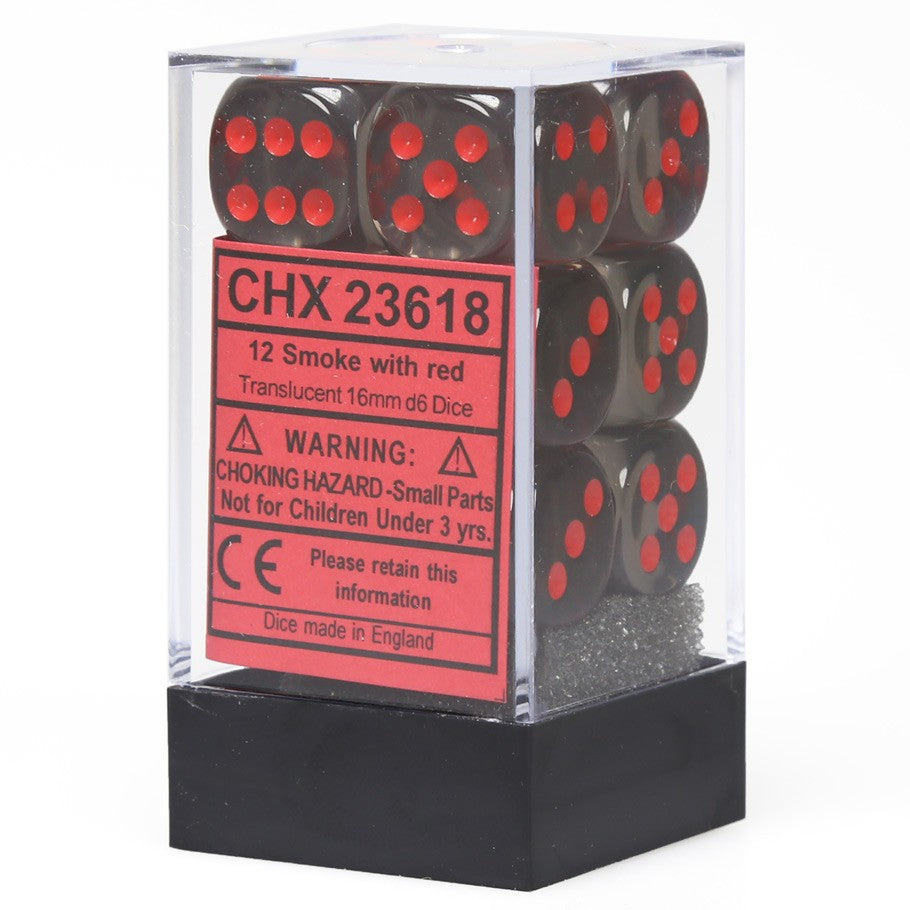 CHX23618: Translucent - 16mm D6 Smoke w/red (12)
