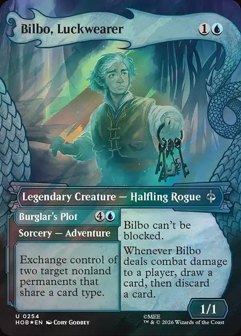 Bilbo, Luckwearer // Burglar's Plot [ #0254 Showcase Dragon Hoard Frame Surge Foil ] (HOB-U)