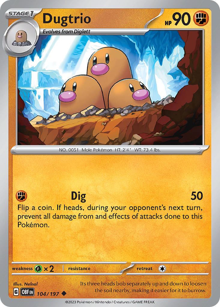 Dugtrio - 104/197 (OBF) Uncommon - Near Mint