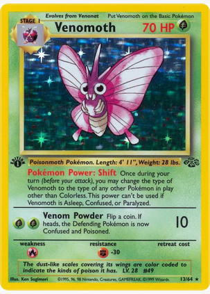 Venomoth - 13/64 (JU) Holo Rare - Damaged Unlimited Holofoil