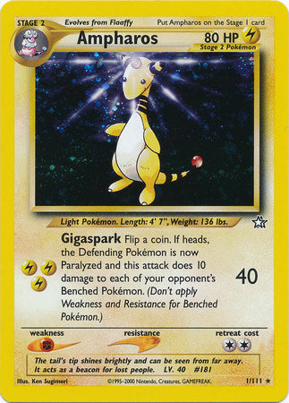 Ampharos - 001/111 (N1) Holo Rare - Light Played 1st Edition Holofoil