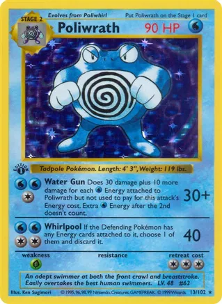 Poliwrath - 013/102 (BS) Holo Rare - Heavy Play Holofoil