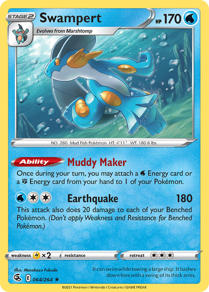 Swampert - 064/264 (SWSH08) Holo Rare - Near Mint Holofoil