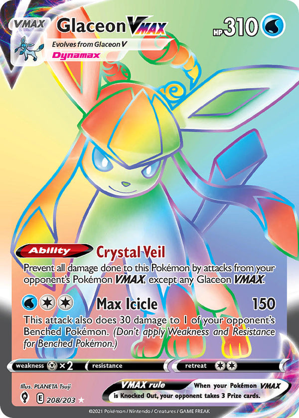 Glaceon VMAX (Secret) - 208/203 (SWSH07) Secret Rare - Near Mint Holofoil