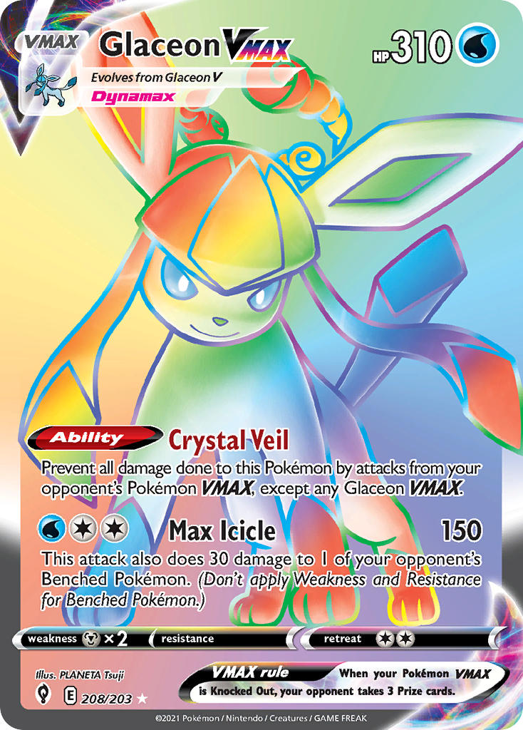 Glaceon VMAX (Secret) - 208/203 (SWSH07) Secret Rare - Near Mint Holofoil