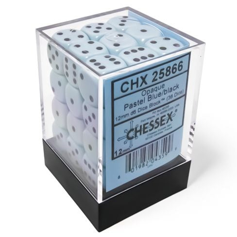 CHX25866: Opaque - 12mm D6 Opaque Pastel Blue w/black (36)