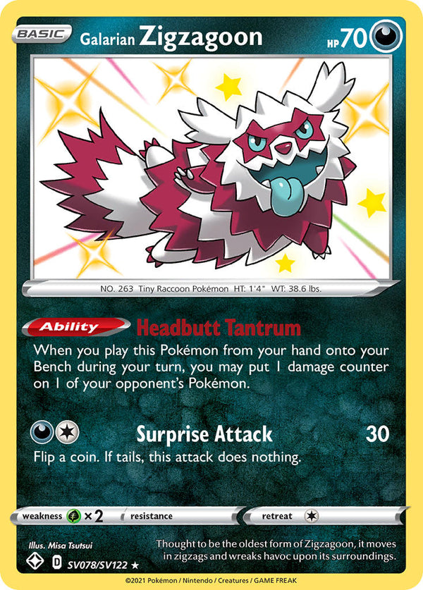 Galarian Zigzagoon - SV078/SV122 (SHF:SV) Shiny Holo Rare - Near Mint Holofoil