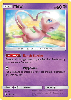 Mew 76/214 (SM10) - Light Play Holo Rare