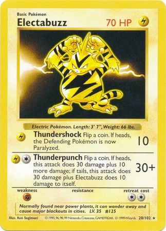 Electabuzz - 020/102 (BSS) Rare - Near Mint Unlimited