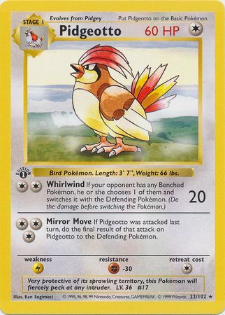 Pidgeotto - 022/102 (BS) 1st Edition Rare - Near Mint