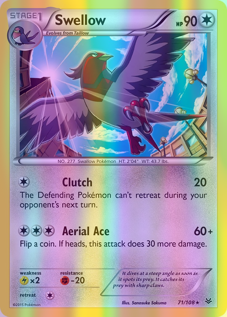 Swellow - 071/108 (ROS) Rare - Near Mint Reverse Holofoil