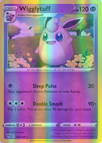 Wigglytuff - 068/189 (SWSH03) Rare - Near Mint Reverse Holofoil