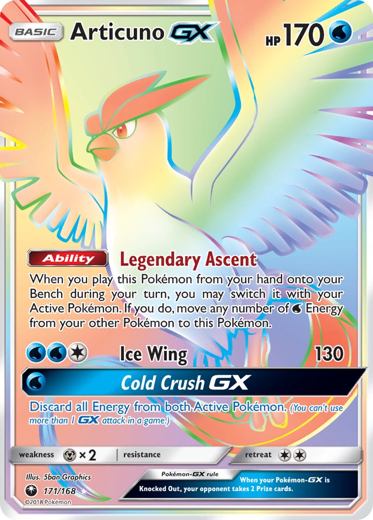 Articuno GX (Secret) - 171/168 (CES) Secret Rare - Near Mint Holofoil