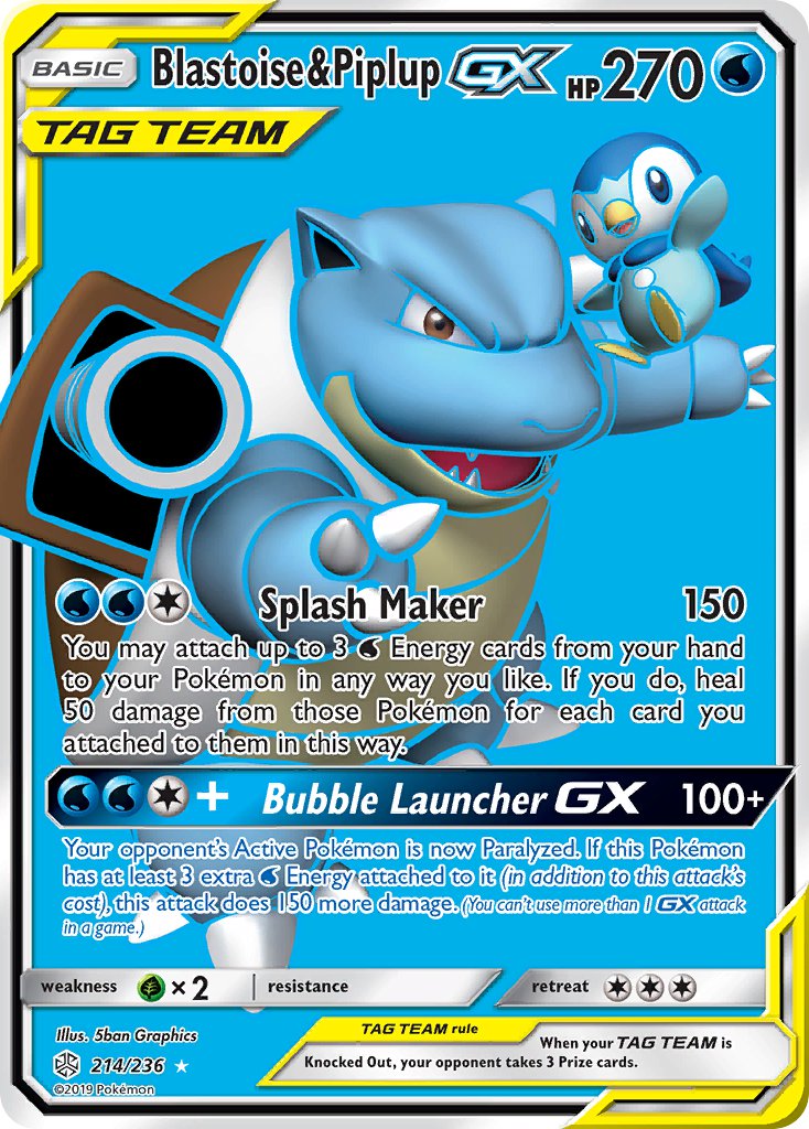 Blastoise & Piplup GX (Full Art) - 214/236 (CEC) Ultra Rare - Near Mint Holofoil