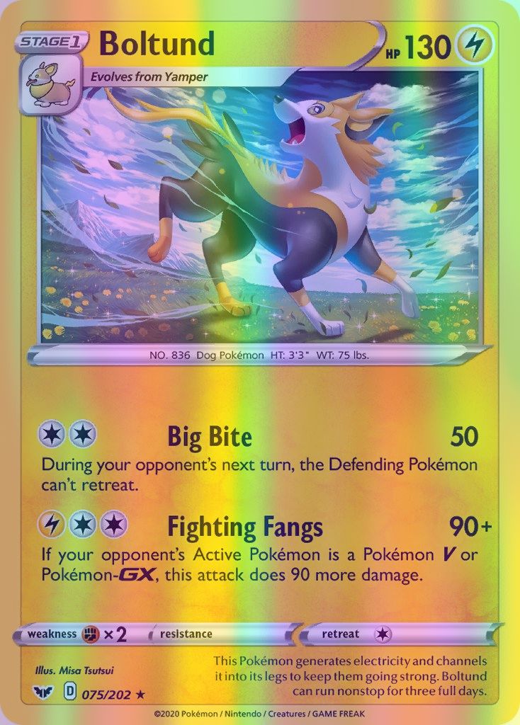 Boltund - 075/202 (SWSH01) Holo Rare - Near Mint Reverse Holofoil