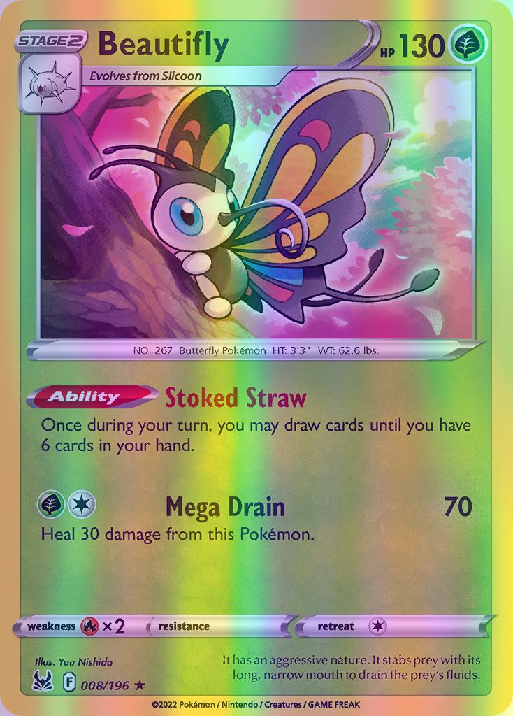 Beautifly - 008/196 (SWSH11) Holo Rare - Near Mint Reverse Holofoil