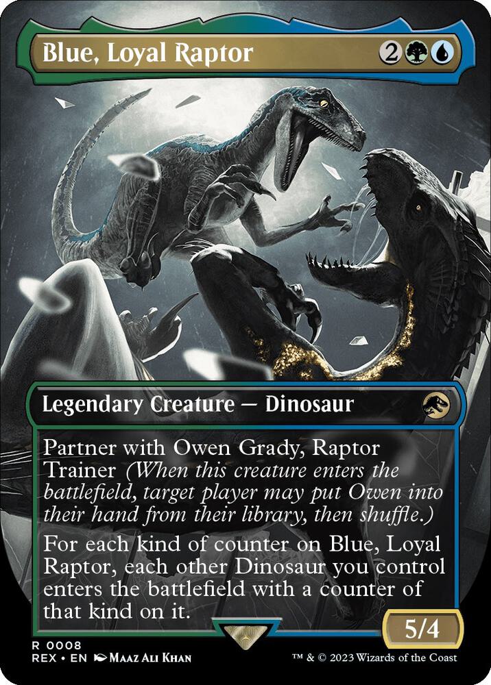Blue, Loyal Raptor [#0008 Borderless] (REX-R) Lightly Played