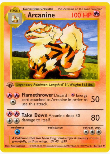 Arcanine - 023/102 (BS) 1st Edition Uncommon - Light Play