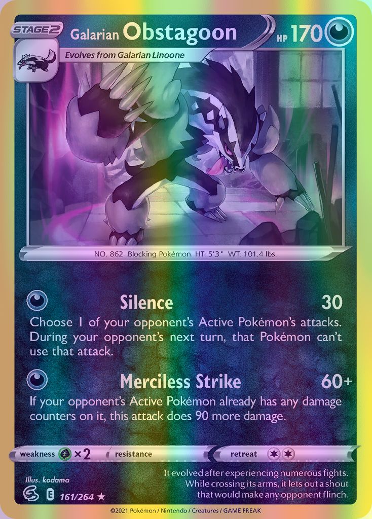 Galarian Obstagoon - 161/264 (SWSH08) Holo Rare - Near Mint Reverse Holofoil