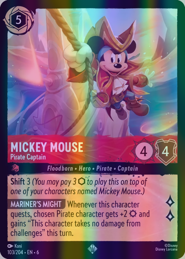 Mickey Mouse - Pirate Captain (Azurite Sea 103/204) Super Rare - Near Mint Cold Foil