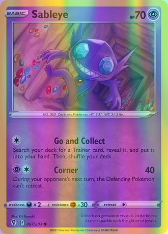 Sableye - 067/203 (SWSH07) Common - Near Mint Reverse Holofoil