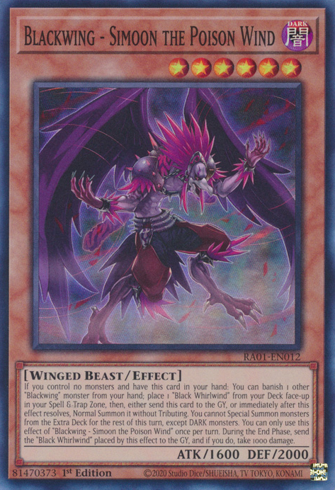 Blackwing - Simoon the Poison Wind (RA01-EN012) Secret Rare - Near Mint 1st Edition