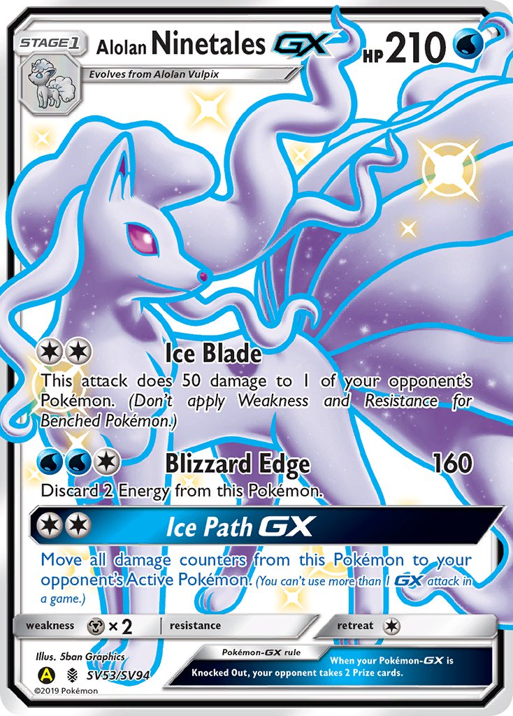 Alolan Ninetales GX - SV53/SV94 (HIF:SV) Shiny Holo Rare - Near Mint Holofoil