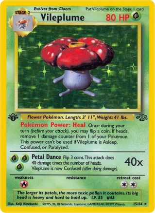 Vileplume - 15/64 (JU) Holo Rare - Lightly Played Unlimited Holofoil