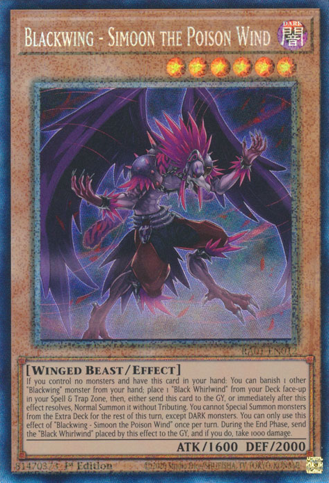 Blackwing - Simoon the Poison Wind (RA01-EN012) Prismatic Collector’s Rare - Near Mint 1st Edition